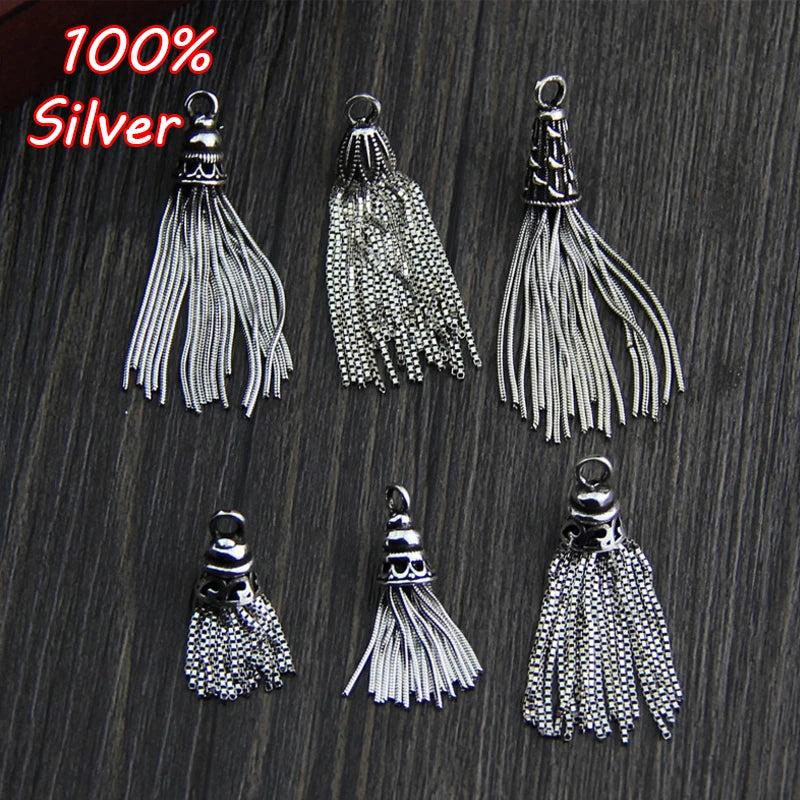 925 Silver Snake Chain Tassel Earring Pendant Vintage Charms