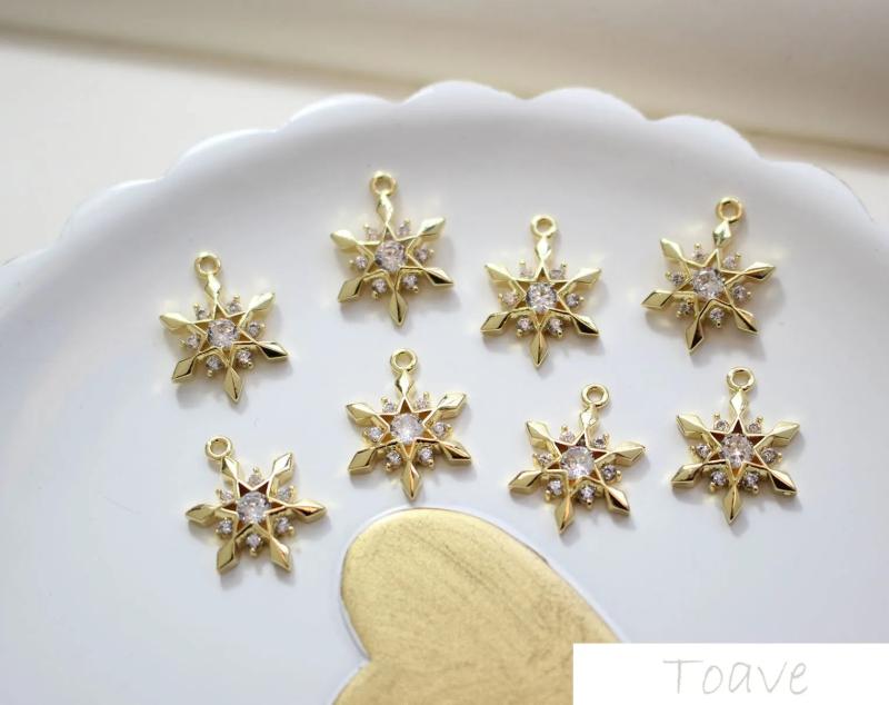 2pcs Snowflake Zircon Copper Plated Pendant DIY Set
