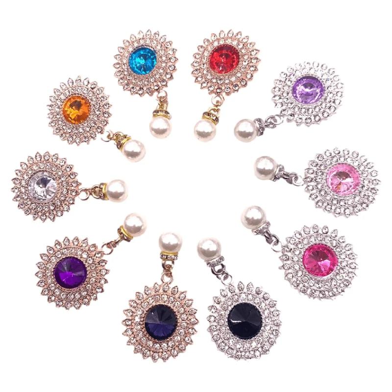 10x Rhinestone Pendants Round Brooch Embellishments for DIY Craft Jackets