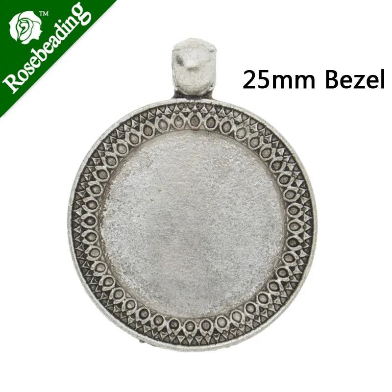 10 PCS 25mm Round Pendant Blank for Jewelry Making, Antique Silver