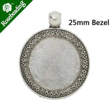 10 PCS 25mm Round Pendant Blank for Jewelry Making, Antique Silver