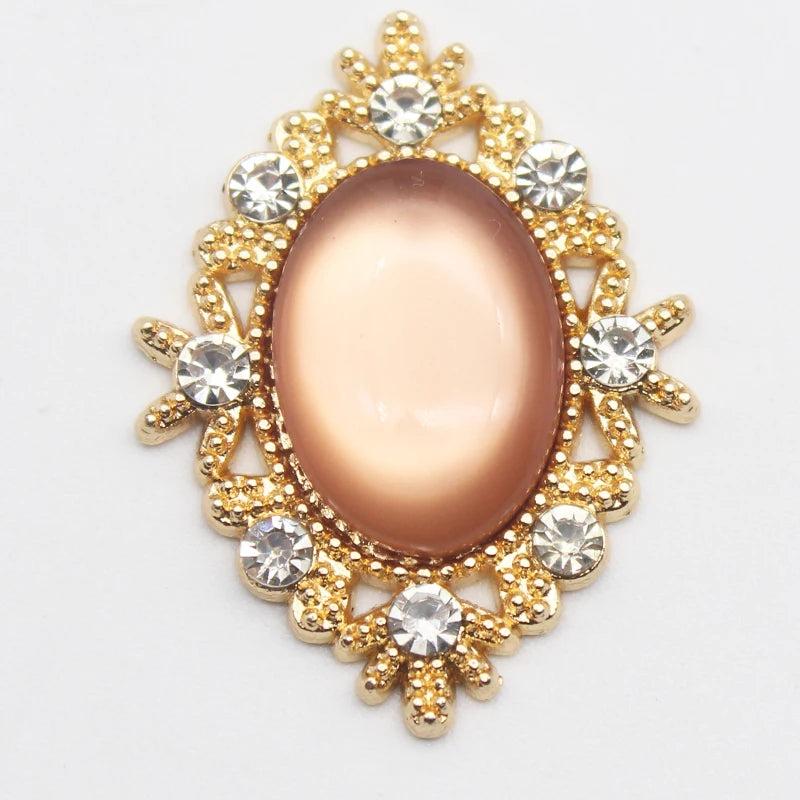 10Pcs Oval Resin Alloy Rhinestone Button Jewelry Hairpin Dress Wedding
