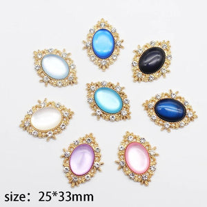 10Pcs Oval Resin Alloy Rhinestone Button Jewelry Hairpin Dress Wedding