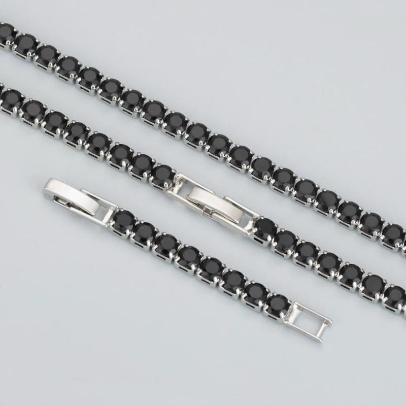 MB93 Fashion Necklace Rhodium Plated Long Chain DIY Black Zircons