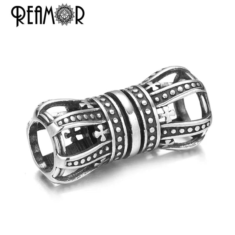 2pcs Stainless Steel Crown Tube Beads DIY Men Leather Cord Bracelet