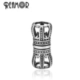 2pcs Stainless Steel Crown Tube Beads DIY Men Leather Cord Bracelet