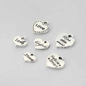 100pcs Antique Silver Heart Letter Charms for DIY Jewelry Making