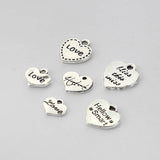 100pcs Antique Silver Heart Letter Charms for DIY Jewelry Making