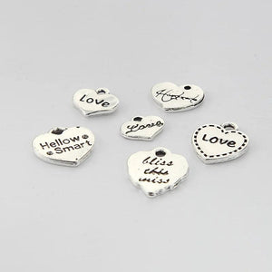 100pcs Antique Silver Heart Letter Charms for DIY Jewelry Making