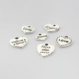 100pcs Antique Silver Heart Letter Charms for DIY Jewelry Making