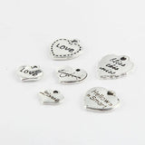 100pcs Antique Silver Heart Letter Charms for DIY Jewelry Making