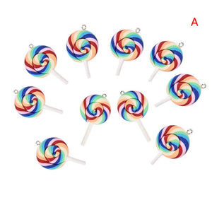 10Pcs Soft DIY Pottery Lollipop Charms Resin DIY Bottle Pendants