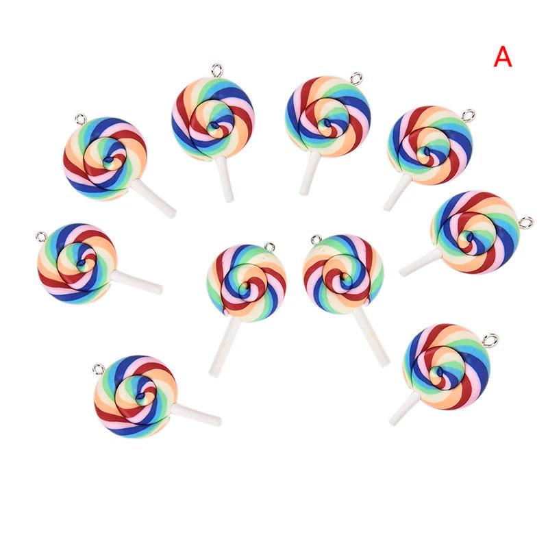 10Pcs Soft DIY Pottery Lollipop Charms Resin DIY Bottle Pendants