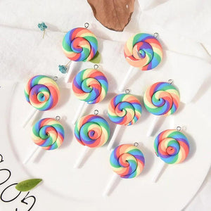 10Pcs Soft DIY Pottery Lollipop Charms Resin DIY Bottle Pendants