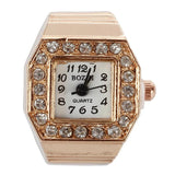 Glitter Crystal Decor Finger Ring Watch Copper Tone for Lady
