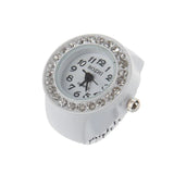 Glitter Crystal Decor Finger Ring Watch Copper Tone for Lady