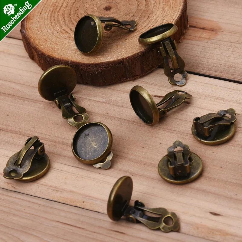 50pcs 12mm Antique Bronze Earring Clip Base, Shallow Bezel, Earring Blank