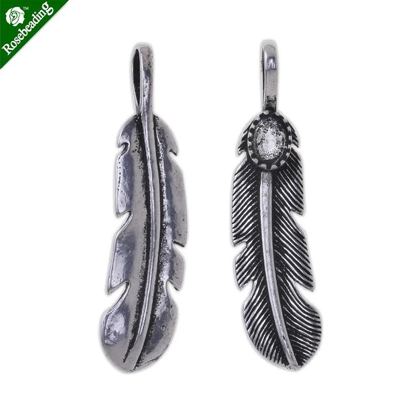 5pcs 44x9mm Antique Silver Feathers Charms Pendants