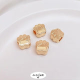 14K Big Hole Bead Cat Claw Bear Paw Through Hole Loose Bead for Bracelet DIY