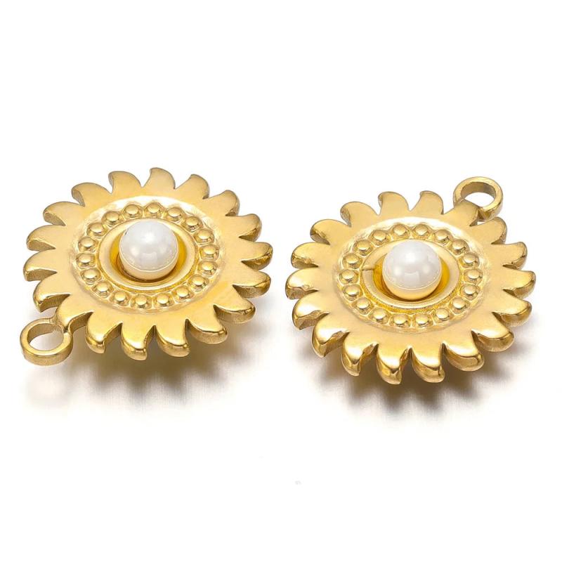 5pcs Stainless Steel Flower Charms Pearl Pendants for DIY Jewelry