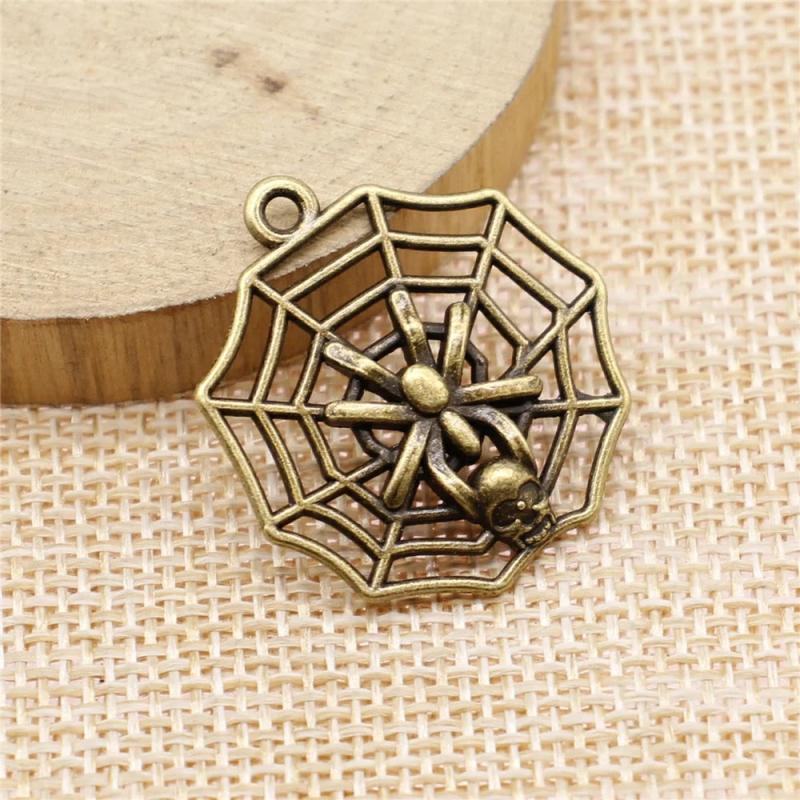 10pcs Skull Spider Web Charms for Jewelry Making Antique Silver/Bronze Plated