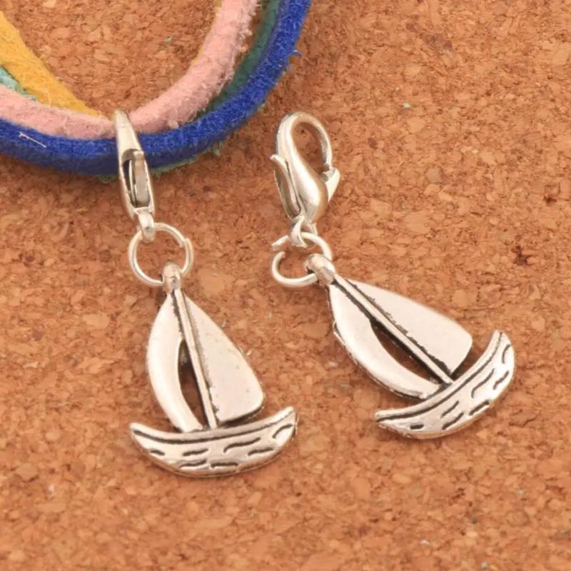 Sailing Boat Clasp Lobster Clip Charm Beads 15Pcs