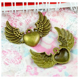 30pcs Antique Bronze Heart With Wings Charms Pendant DIY Bracelet Necklace