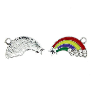 10Pcs Silver Enamel Rainbow Dangle Charms for DIY Bracelet Jewelry