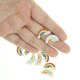 10Pcs Silver Enamel Rainbow Dangle Charms for DIY Bracelet Jewelry