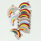 10Pcs Silver Enamel Rainbow Dangle Charms for DIY Bracelet Jewelry