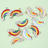 10Pcs Silver Enamel Rainbow Dangle Charms for DIY Bracelet Jewelry