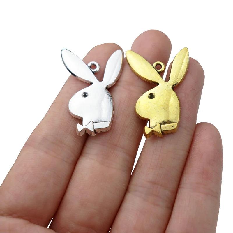 Tibetan Silver/Gold Rabbit Head Charms Pendant Jewelry Making Findings 31x20mm