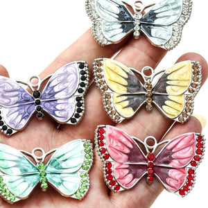 5pcs Mixed Rhinestones Butterfly Charms Pendant DIY Jewelry Making