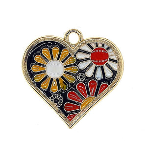 10pcs Chrysanthemum Enamel Flowers Charms Heart Pendant DIY Jewelry Findings
