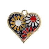 10pcs Chrysanthemum Enamel Flowers Charms Heart Pendant DIY Jewelry Findings