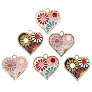 10pcs Chrysanthemum Enamel Flowers Charms Heart Pendant DIY Jewelry Findings