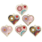 10pcs Chrysanthemum Enamel Flowers Charms Heart Pendant DIY Jewelry Findings