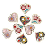 10pcs Chrysanthemum Enamel Flowers Charms Heart Pendant DIY Jewelry Findings