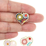 10pcs Chrysanthemum Enamel Flowers Charms Heart Pendant DIY Jewelry Findings