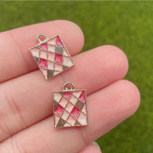 20PCS 12*15MM Sweet Pink Square Plaid Jewelry Crafts Making Accessories