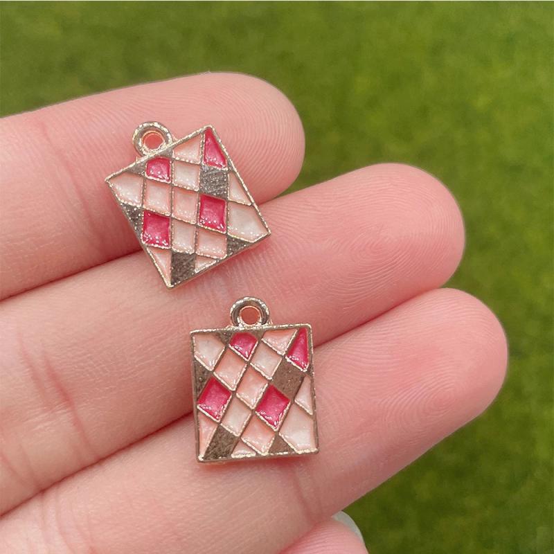 20PCS 12*15MM Sweet Pink Square Plaid Jewelry Crafts Making Accessories