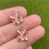 20PCS 12*15MM Sweet Pink Square Plaid Jewelry Crafts Making Accessories