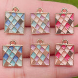 20PCS 12*15MM Sweet Pink Square Plaid Jewelry Crafts Making Accessories