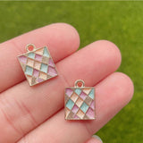 20PCS 12*15MM Sweet Pink Square Plaid Jewelry Crafts Making Accessories