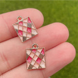 20PCS 12*15MM Sweet Pink Square Plaid Jewelry Crafts Making Accessories