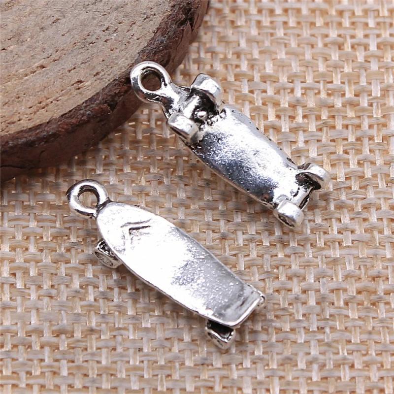 20pcs Skateboard Charms 22x7mm Silver Plated Pendants DIY Necklace Crafts