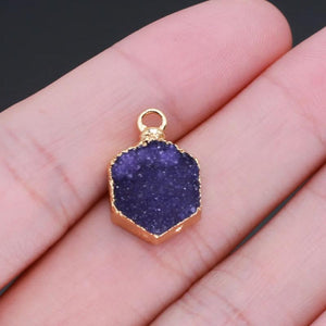 2 PCS Natural Stone Crystal Teeth Hexagon Pendant