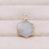 2 PCS Natural Stone Crystal Teeth Hexagon Pendant