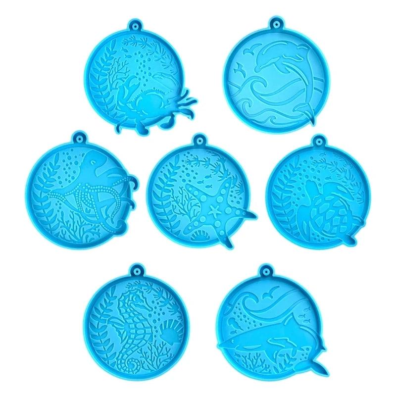 7Pcs Marine Animal Keychain Silicone Molds DIY Jewelry Crafting Mould