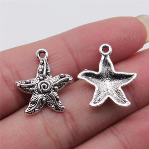20pcs Starfish Pendant Charms Antique Silver Plated DIY Jewelry Findings